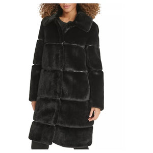 Karl Lagerfeld Paris Women's Faux Leather Trim Faux Fur Coat