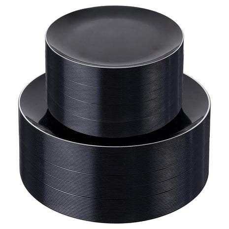 100 Black & Silver Disposable Plates