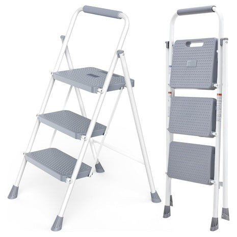 3-Step Collapsible Step Ladder with Safety Lock & Anti-Slip Feet