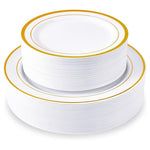 100 White & Gold Disposable Plates
