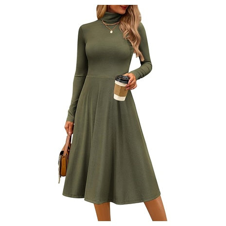 Women's Ribbed Knit Turtleneck A-Line Dress (6 Colors)