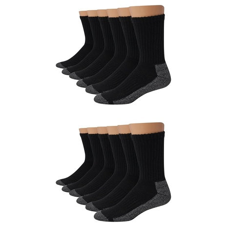 12 Pack Hanes Men’s Cushioned Crew Work Socks