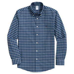 Men's Stretch Cotton Non-Iron Oxford Polo Button Down Collar Tartan Shirt