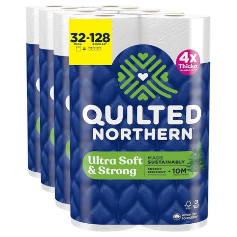32 Mega Rolls (=128 Reg) Quilted Northern Ultra Soft & Strong Toilet Paper