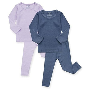 2 Pack of Size 7 Blue, Light Purple Ribbed Pajamas