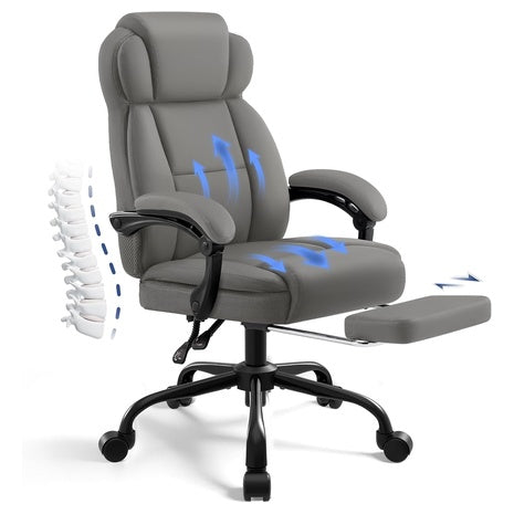 PU Leather Ergonomic Lumbar Support Office Chair W/ Footrest & Armrests (3 Colors)