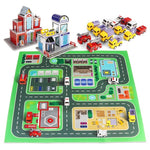 14-Piece Toy Car Playset with Mat & Puzzles