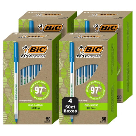 200 BIC Ecolutions Round Stic Blue Ballpoint Pens