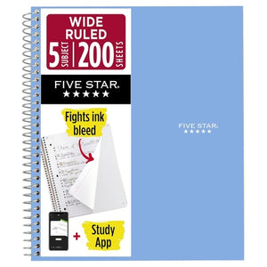 Five Star 5-Subject Spiral Notebook (200 Sheets)