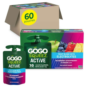 60 GoGo squeeZ Active Electrolyte Pouches (Blueberry Strawberry & Lemon)