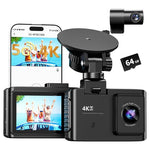 4K Dual Channel Dash Cam Front & Rear with WiFi & 64GB Card