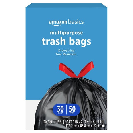 50 Amazon Basics 30 Gallon Drawstring Trash Bags