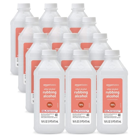 12 Bottles Amazon Basics 70% Ethyl Rubbing Alcohol (16oz)