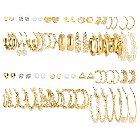 36 Pairs Gold Earrings Set