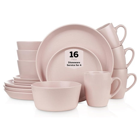 16-Piece Stone Lain Albie Pink Stoneware Dinnerware Set