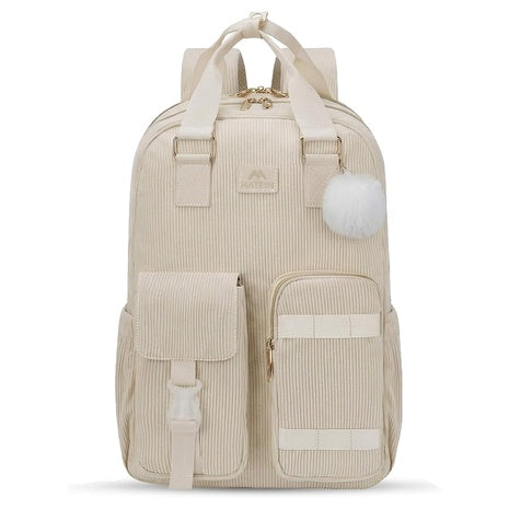 15.6" Cute Corduroy Backpack With Luggage Strap