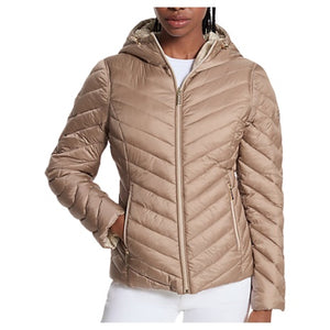 Michael Kors Women's Chevron Logo Print Quilted Nylon Reversible Jacket