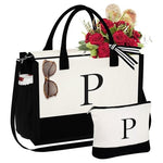 Initial Canvas Tote Bag & Makeup Bag Set