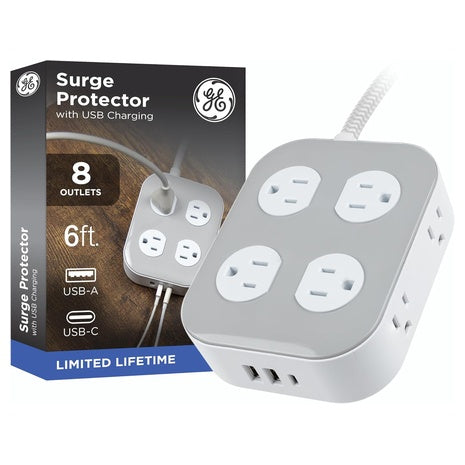 GE 8-Outlet Surge Protector with USB Ports