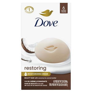 6 Dove Hydrating Restoring Coconut & Cocoa Butter Beauty Bar Soap