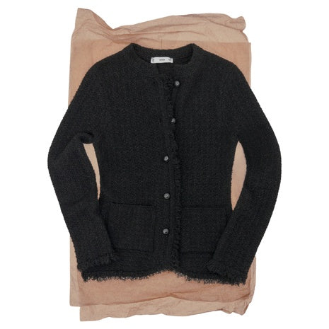 Women's Tweed Cardigan With Frayed Trims