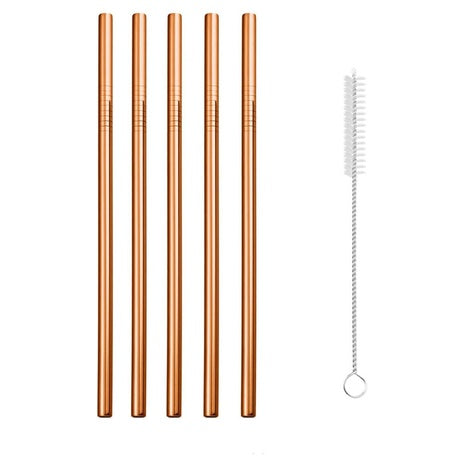 5-Piece 10.5" Rose Gold Stainless Steel Straws