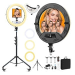 22" Foldable Ring Light With Stand 75" Tripod & Wheel/LED Display