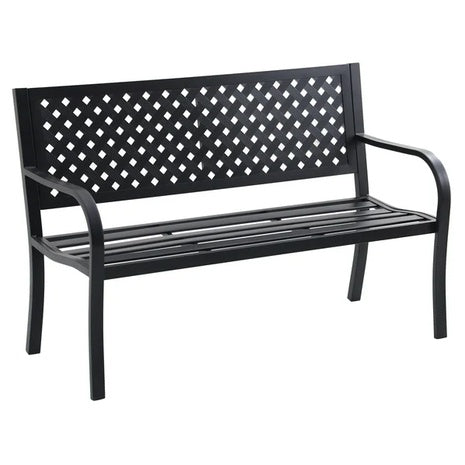 Mainstays Lattice High Back Slat Seat Steel Outdoor Bench
