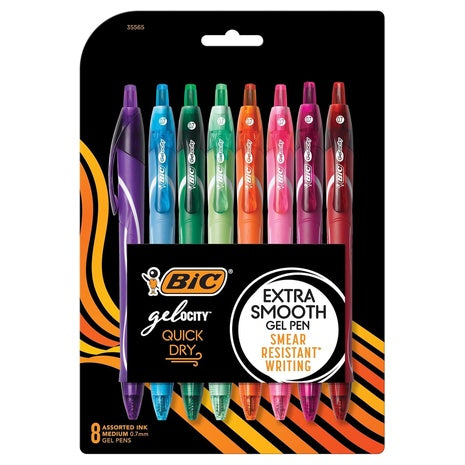 8 BIC Gelocity Quick Dry Assorted Colors Gel Pens