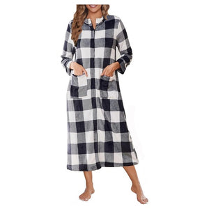Ekouaer Women's Zipper Robe Fleece Long Sleeves Bathrobe w/ Pockets