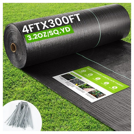4' X 300' Durable Heavy Duty Weed Barrier Fabric W/ Securing Pegs