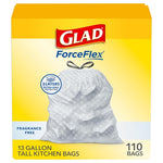 110 Glad ForceFlex 13 Gallon Tall Kitchen Trash Bags, White, Fragrance Free