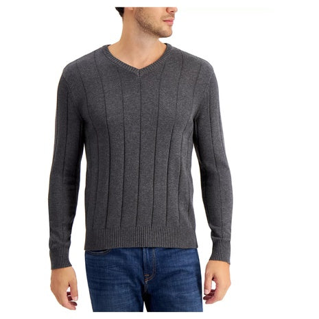 Club Room Men's Drop-Needle V-Neck Cotton Sweater