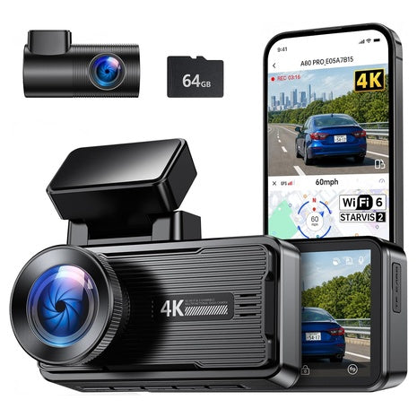 JOMISE Dual 4K/1080p Dash Cam W/ 3" Screen, 5GHz WiFi & More