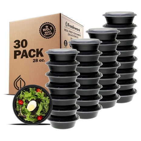 30-Pack 28 oz Freshware Meal Prep Plastic Bowl Containers