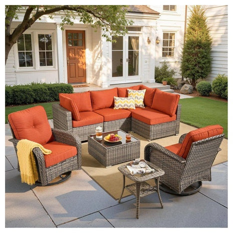 8-Pieces XIZZI Osmanthus Wicker Outdoor Patio And Swivel Rocking Chairs
