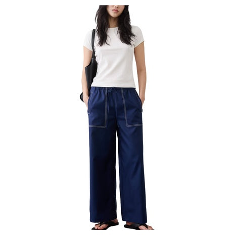 Women's Wide-Leg Mid-Rise Twill Pull-On Utility Pant