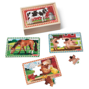 Melissa & Doug 4‑in‑1 Wooden Farm Jigsaw Puzzle Set