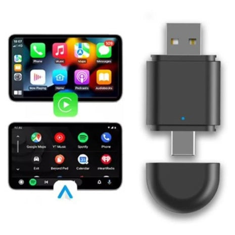 2-in-1 Wireless CarPlay & Android Auto Adapter W/USB & Type-C Plug