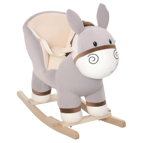 Plush Donkey Rocking Horse with Sounds & Safety Belt