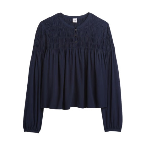 Relaxed Smocked Balloon-Sleeve Top
