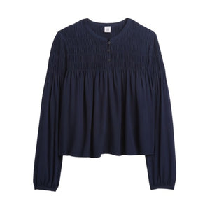 Relaxed Smocked Balloon-Sleeve Top