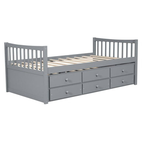Polibi Gray Twin Size Daybed With Trundle And Drawers