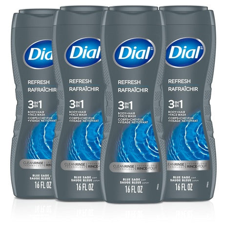 4 Bottles Dial Men 3-in-1 Hydro Fresh, Hair & Face Wash