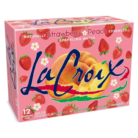 12 Cans LaCroix Strawberry Peach Sparkling Water
