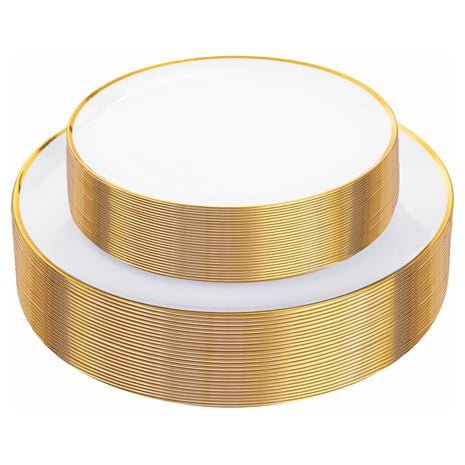 60 White & Gold Disposable Plates