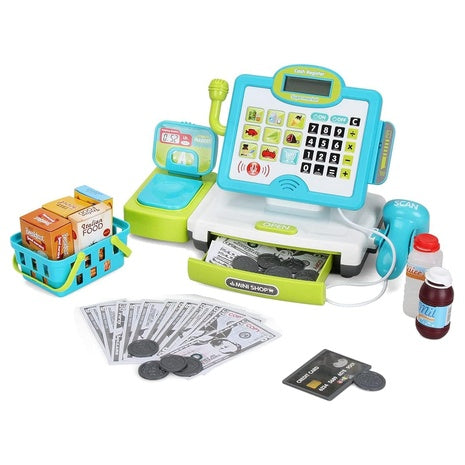 Pretend Play Cash Register Toy Set with Scanner & Play Food