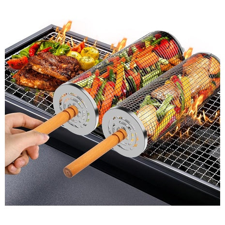 2-Pack Nesting Grill Baskets With Removable Wooden Handles