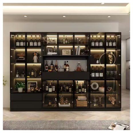 Black Wood 110.2" W Display Cabinet