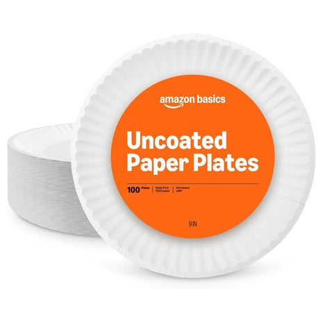 100-Count Amazon Basics 9" Uncoated White Paper Plates